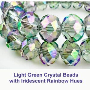 Light Green Crystal Rondelle Beads  with Iridescent Rainbow Hues  15" Strand
